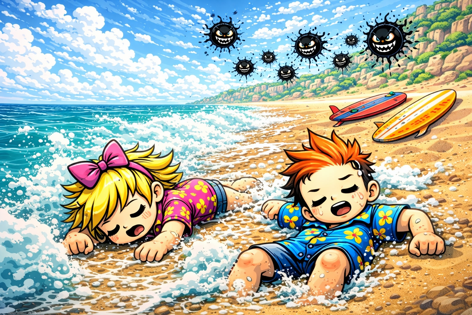 Roy and Cmy washed up on shore
